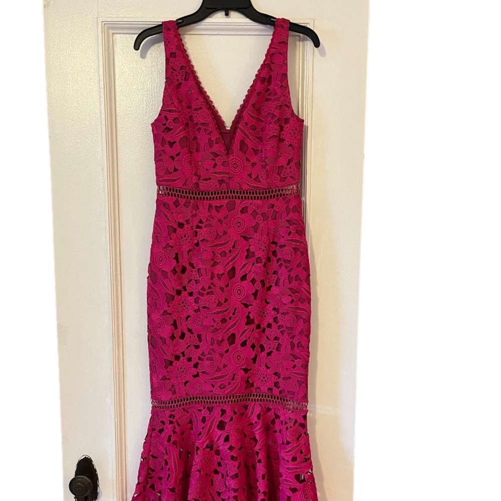 Nicholas Pink Trumpet Hem Lace Dress